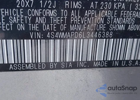 2020 Subaru Ascent Limited z USA, uszkodzony, nr VIN 4S4WMAPD6L3446388